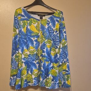 Catherines Blue and Green Leaf Print Blouse